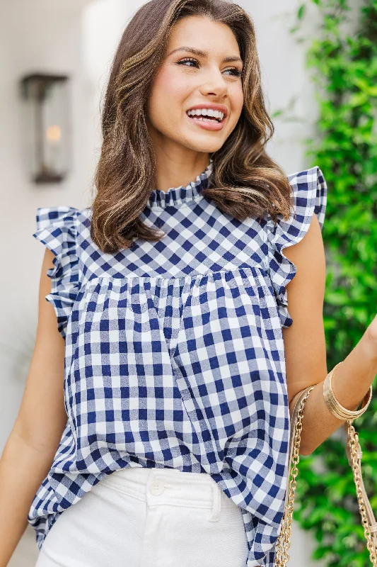 striped women's topsWhat You Want Navy Blue Gingham Blouse