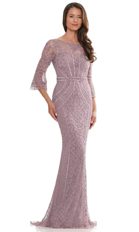 women's cocktail dressesMarsoni by Colors MV1263 - Bell Sleeve Ornate Evening Dress