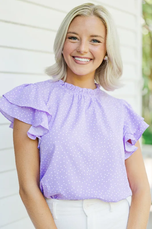 women's tops for those who want to make a fashion statementOn My Heart Purple Polka Dot Blouse