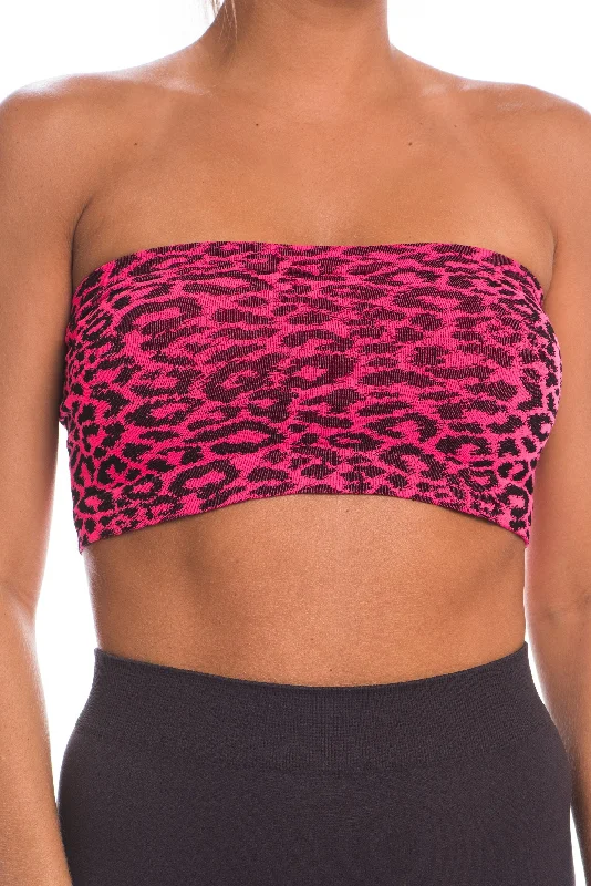 women's tops with spaghetti straps and deep V-necksJust That Easy Pink Leopard Bandeau Top