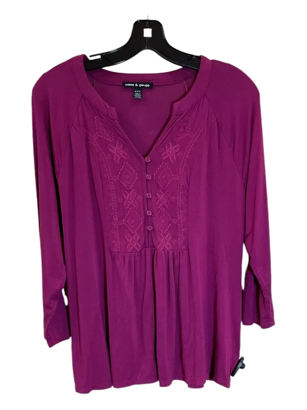 women's long sleeve tops with polka dotsTop Long Sleeve By Cable And Gauge In Purple, Size: M