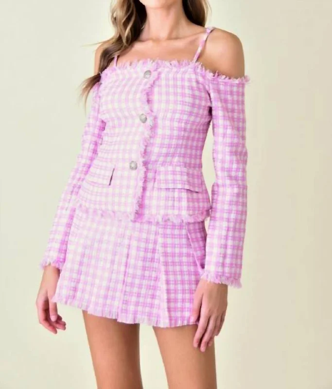 women's cool work skirtsPreppy Chic Plaid Pleated Skirt In Pink/white