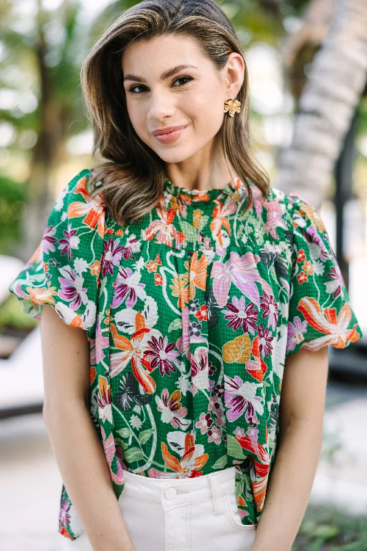 women's tops for those who want to create outfits that are both trendy and timelessAll In The Plans Green Floral Blouse