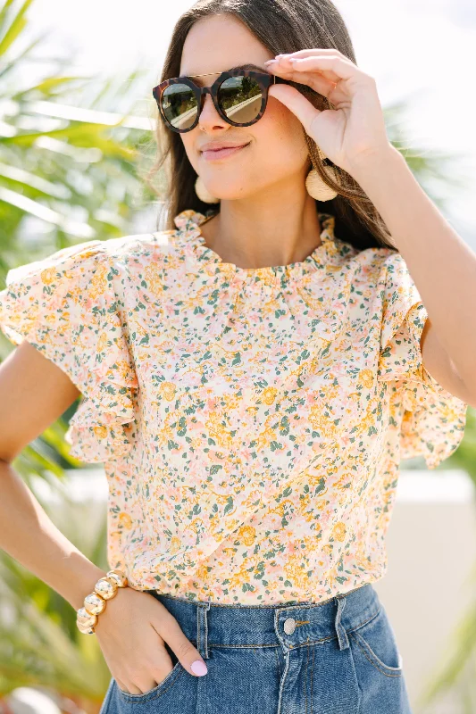 women's tops for those who prefer classic over trendy stylesOn Your Heart Yellow Ditsy Floral Blouse