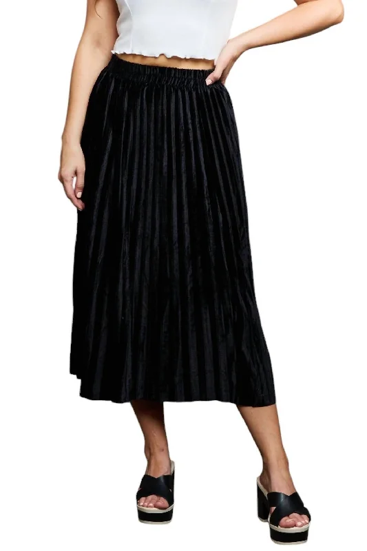 women's dressy skirtsAccordion Pleated Flowy Midi Skirt In Black