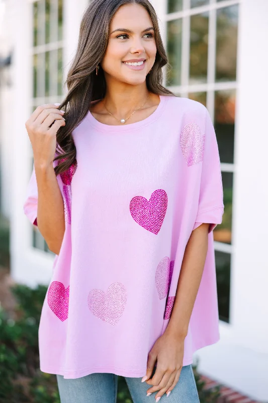 three-quarter sleeve women's topsAll The Love Lilac Purple Rhinestone Heart Top