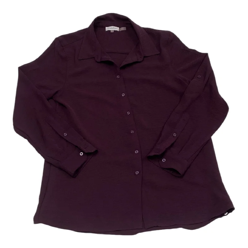 women's long sleeve tops with rufflesTop Long Sleeve By Calvin Klein In Purple, Size: M