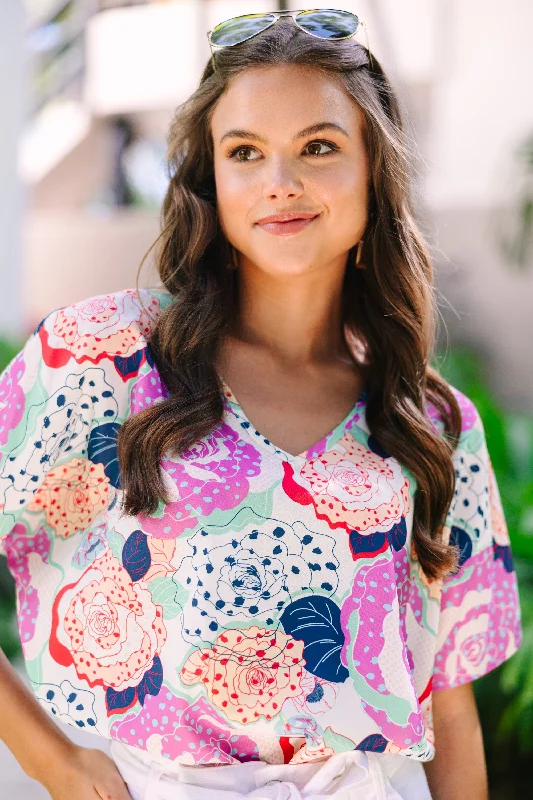 off-the-shoulder women's topsJust Say So Ivory White Floral Blouse