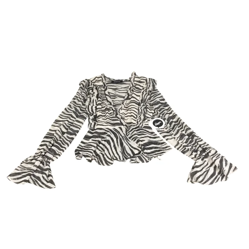 women's long sleeve tops with hidden buttonsTop Long Sleeve By Olivaceous In Zebra Print, Size: M