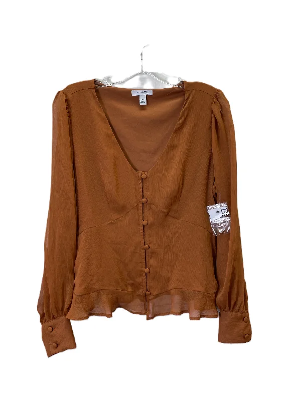 women's long sleeve tops with curvy cutsTop Long Sleeve By Nine West In Brown, Size: M