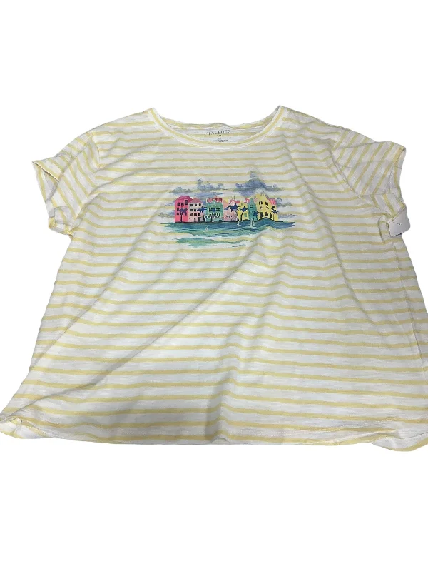 women's T-shirts with retro patternsYellow Top Short Sleeve Basic Talbots, Size 2x