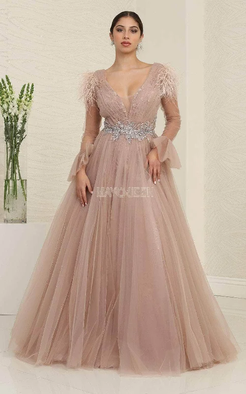 women's trendy dressesMay Queen RQ8096 - Bell Sleeve Tulle Evening Dress