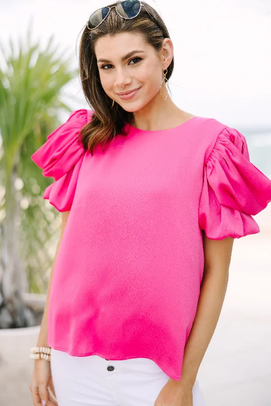 satin women's topsHere For The Drama Pink Draped Sleeve Blouse