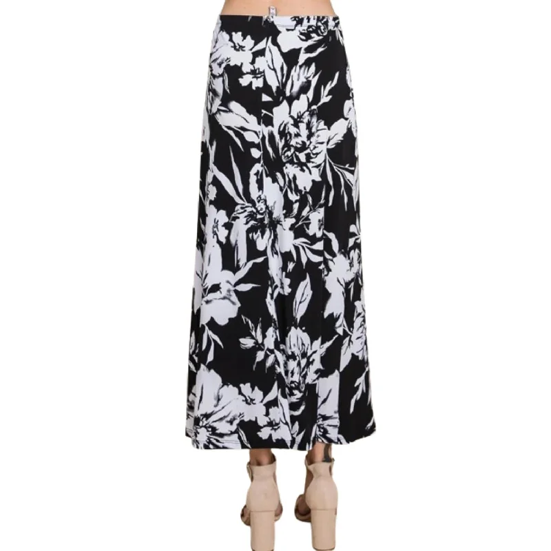 women's warm party skirtsFloral Printed Maxi Skirt With Elastic Waistband