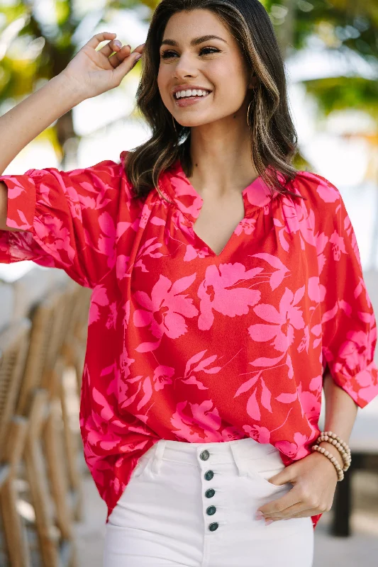 women's tops for everyday eleganceTrue Self Red Floral Blouse