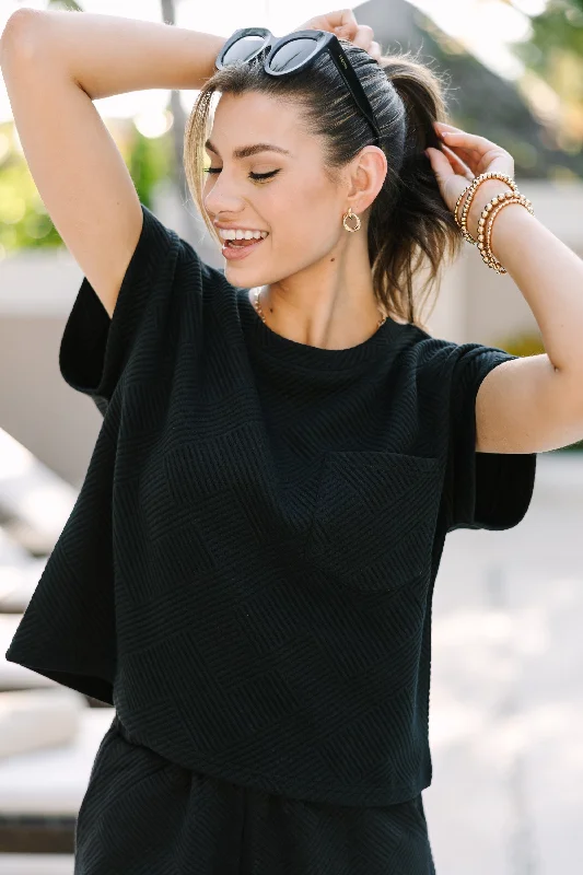 women's tops with beading accentsMake Your Day Black Textured Tee