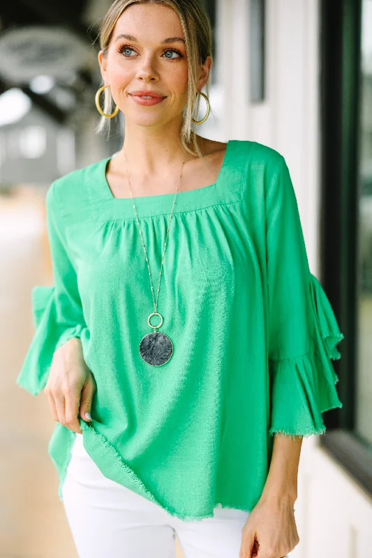 women's tops with asymmetrical designsOn Your Side Lime Green Linen Blouse