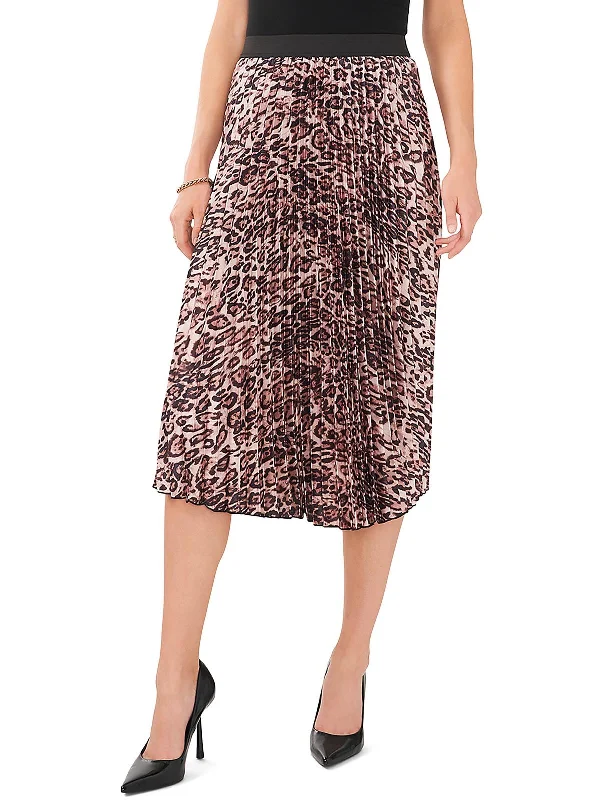 women's casual high-slit skirtsWomens Midi Animal Print Pleated Skirt