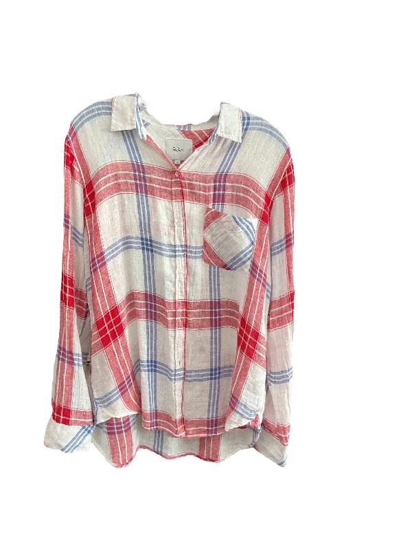 women's long sleeve tops with zippered closuresTop Long Sleeve By Rails In Plaid Pattern, Size: Medium