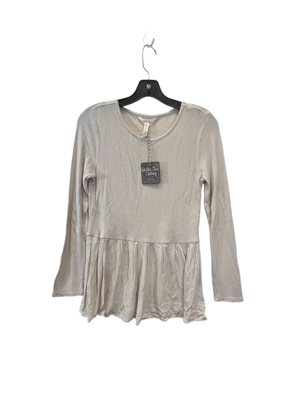 women's long sleeve tops with bleach-splatter designsTop Long Sleeve By Matilda Jane In Tan, Size: S