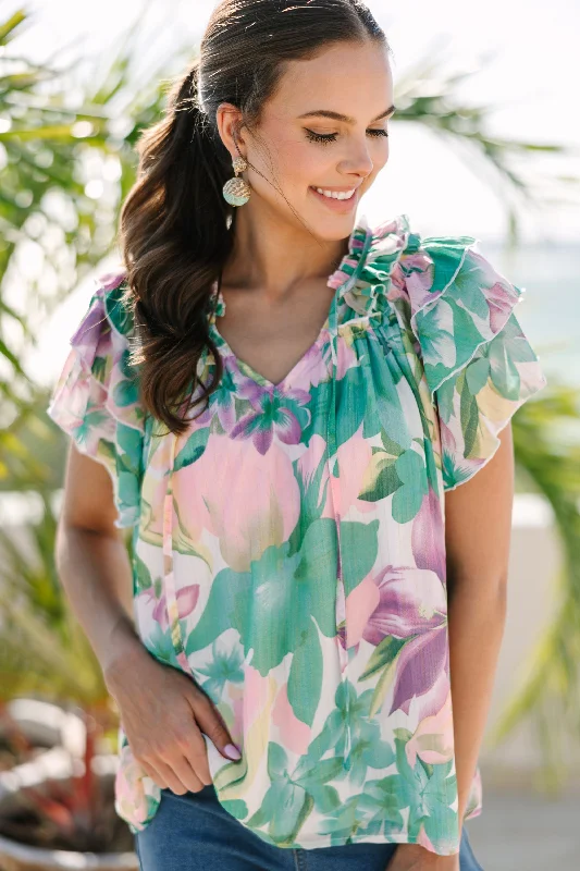 women's tops for those who want to add a pop of color to their outfitsBe There Green Floral Blouse