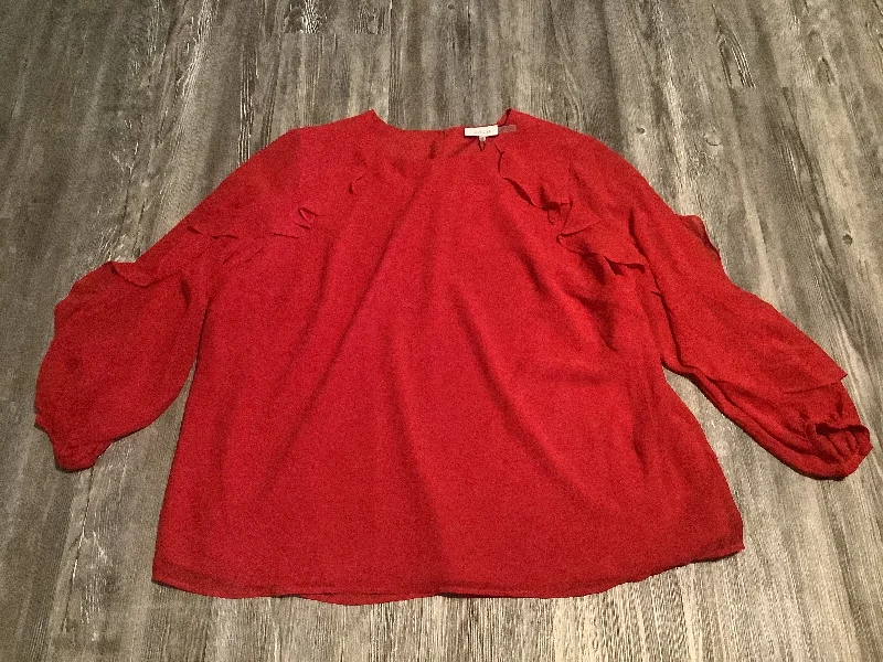 women's long sleeve tops with pocketsTop Long Sleeve By Calvin Klein In Red, Size: 1x