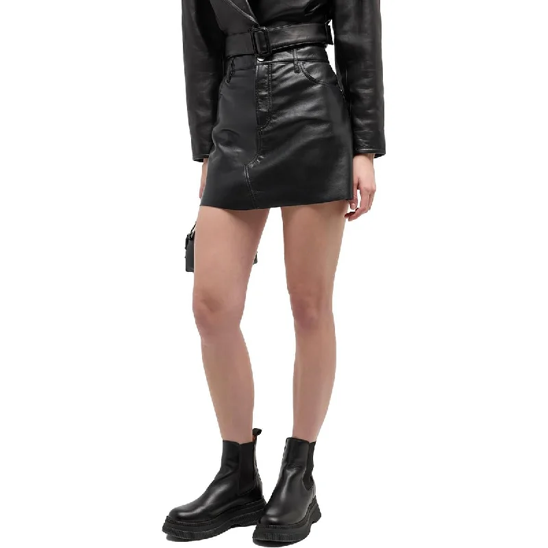 women's formal skirtsWomens Leather Mid-Rise Mini Skirt