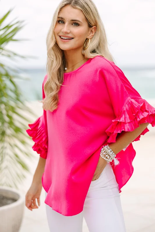 women's tops for cocktail partiesAll The Frills Hot Pink Ruffled Blouse