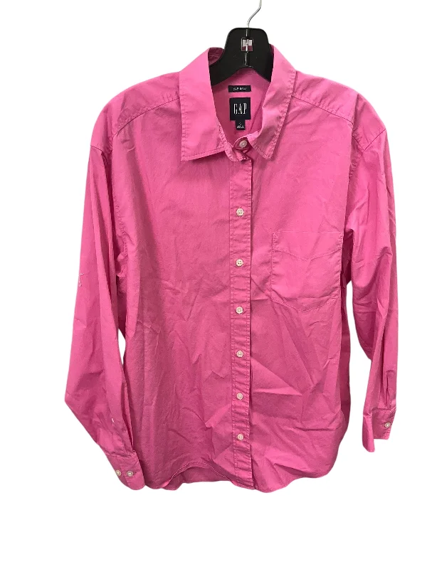 women's long sleeve tops with pocketsTop Long Sleeve By Gap In Pink, Size: S