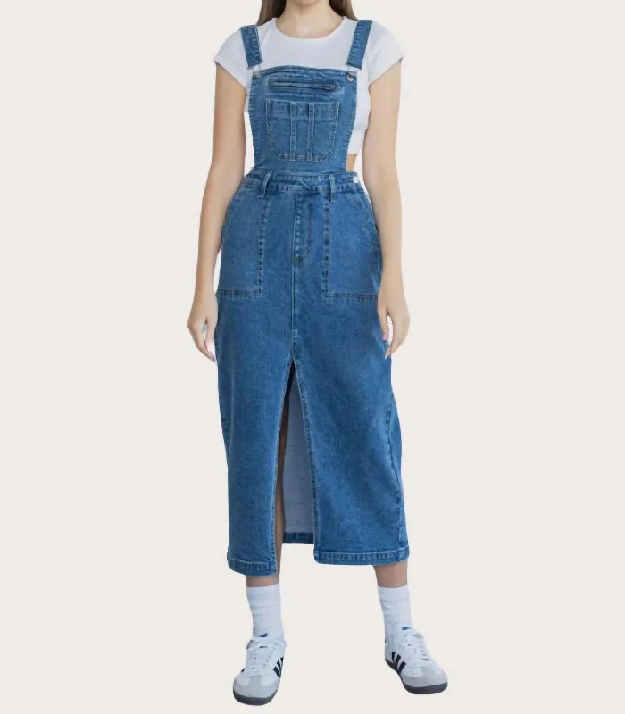 women's high-slit skirtsDungaree Overall Skirt In Blue