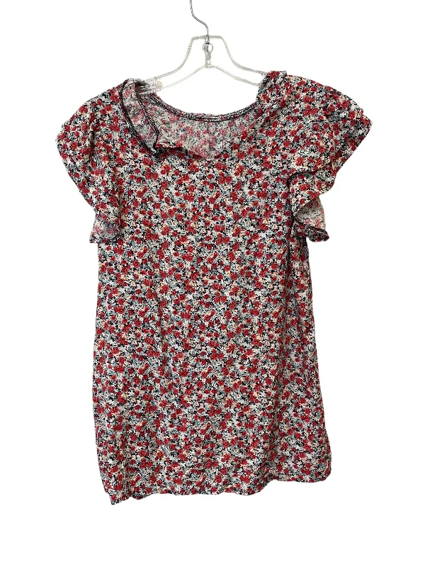 women's T-shirts with high-low hemlinesFloral Print Top Short Sleeve Clothes Mentor, Size S