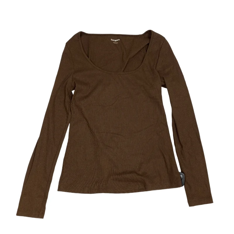 women's long sleeve tops with peplum hemsTop Long Sleeve Basic By Old Navy In Brown, Size: S