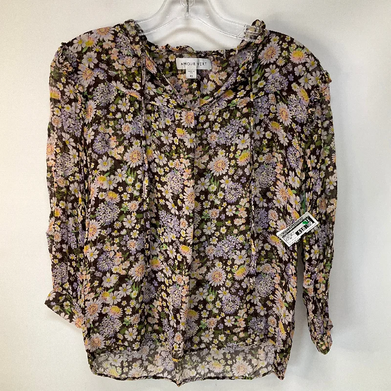 women's long sleeve tops with keyhole backsTop Long Sleeve By Cma In Floral Print, Size: Xs