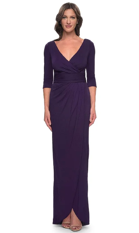 women's solid color dressesLa Femme 31014 - Ruched Waist Evening Dress