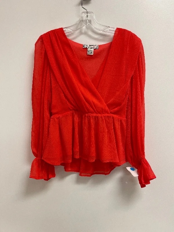 women's long sleeve tops with sheer sleevesTop Long Sleeve By Flying Tomato In Red, Size: S