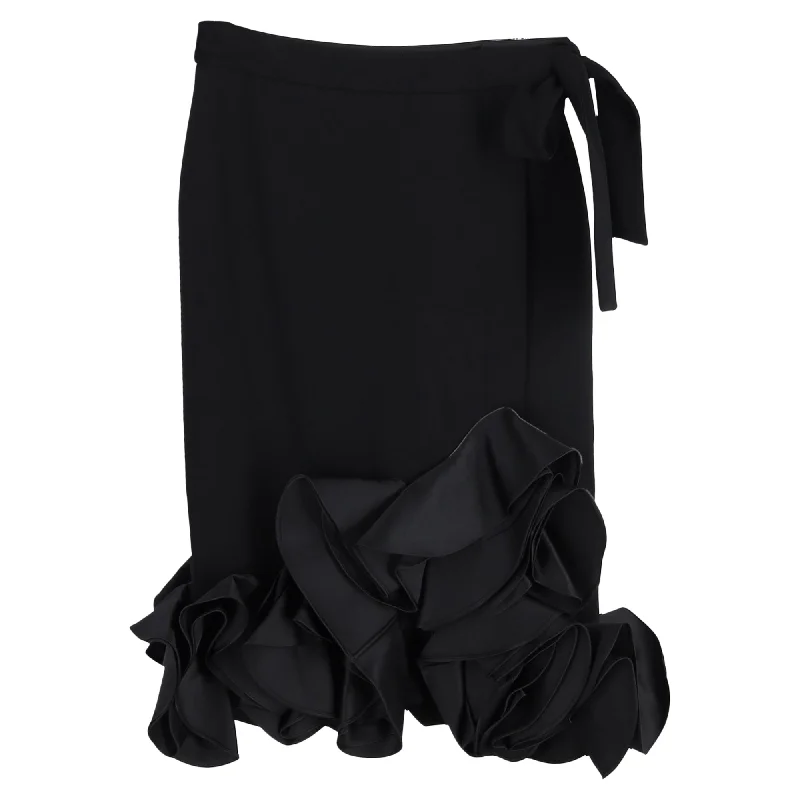 women's classic chiffon skirtsVictoria Beckham Ruffled Hem Midi Skirt in Black Wool