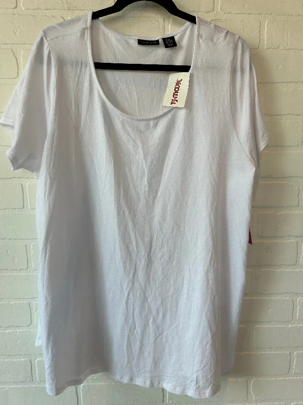 women's T-shirts with maximalist designsWhite Top Short Sleeve Basic Tahari By Arthur Levine, Size 2x