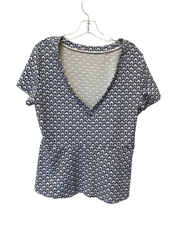 women's T-shirts with sequin embellishmentsBlue & White Top Short Sleeve Ann Taylor, Size L