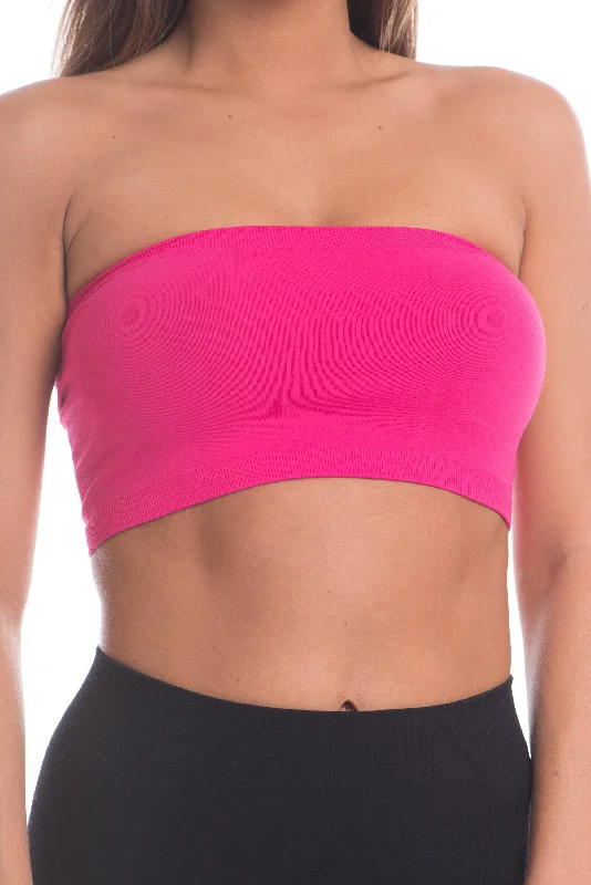 women's tops with sheer overlaysJust That Easy Fuchsia Pink Bandeau Top