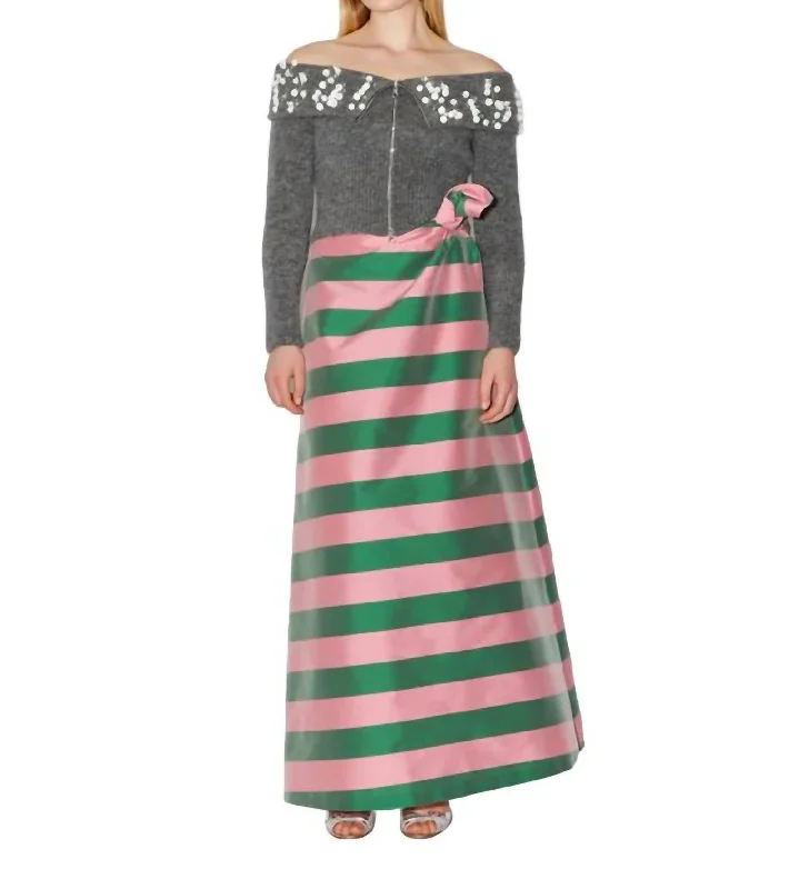 women's satin skirtsCarlotta Striped Skirt In Winter Pink/pine Green