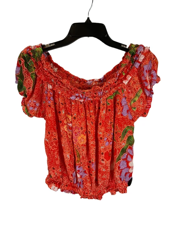 women's T-shirts with oversized fitsOrange Top Short Sleeve Free People, Size S