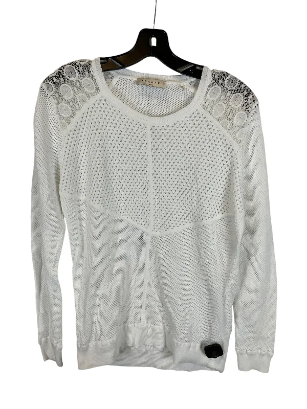 women's long sleeve tops with retro patternsTop Long Sleeve Designer By Sandro In White, Size: L