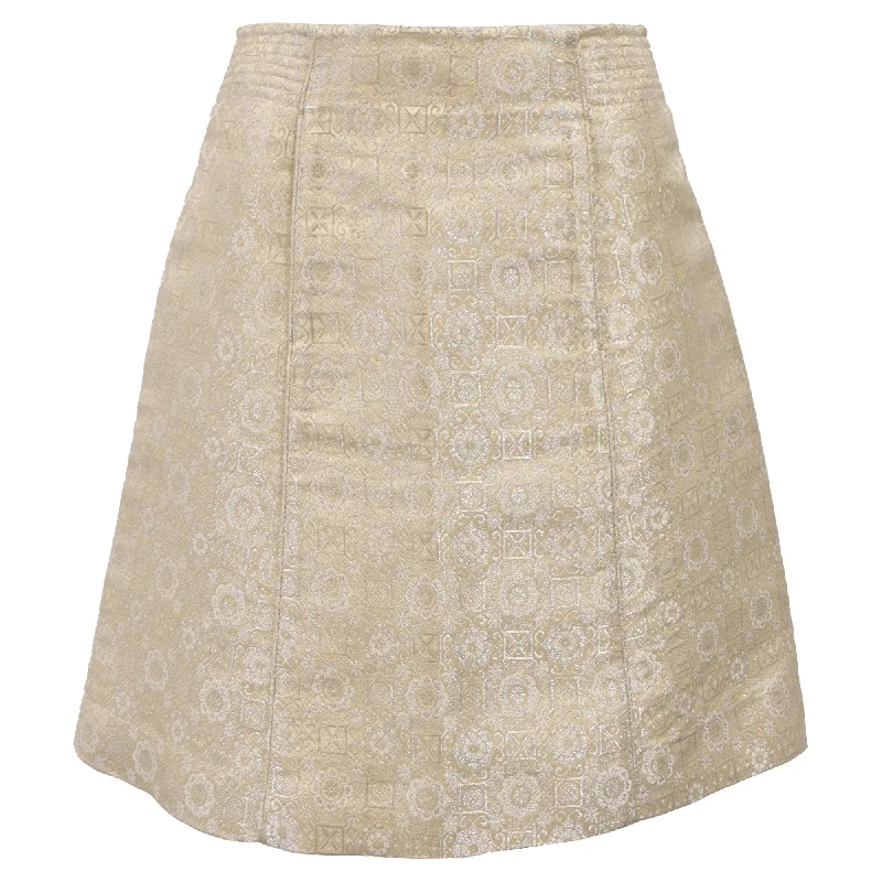 women's vintage leather skirtsChloé Printed Mini High-Waisted A-Line Skirt in Nude Polyester