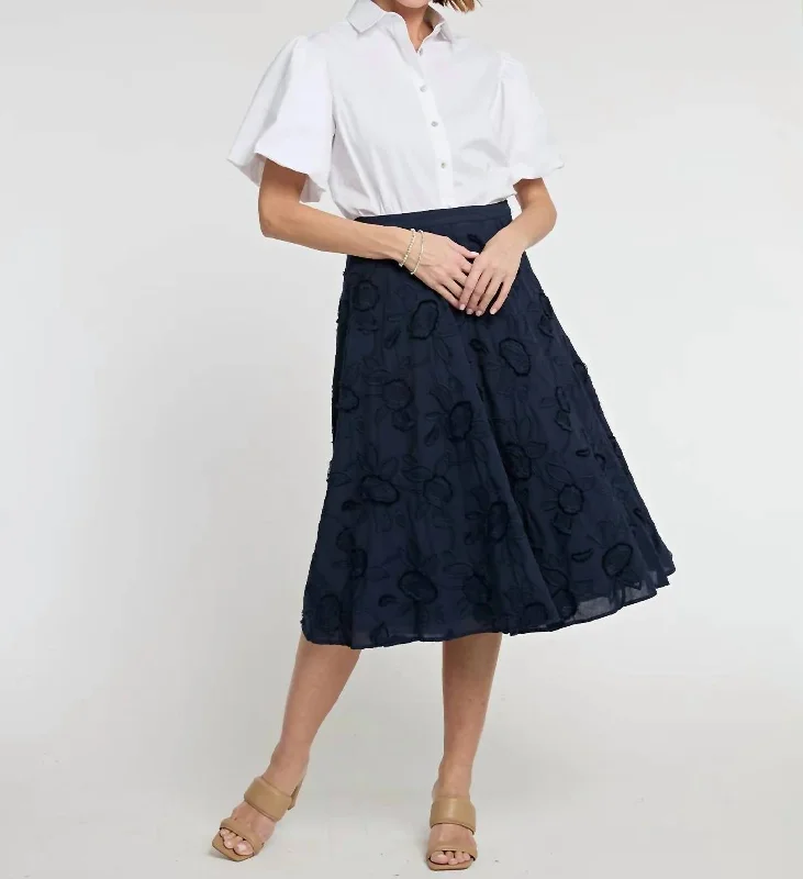 women's high-performance dressy skirtsGloria Skirt In Navy Floral Applique