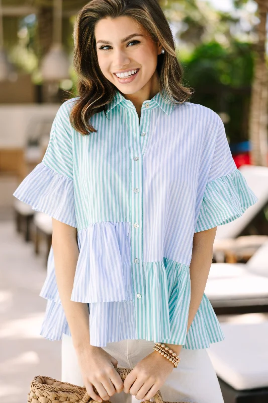 women's tops for those who love to mix and match prints and patternsCall On You Green Striped Blouse