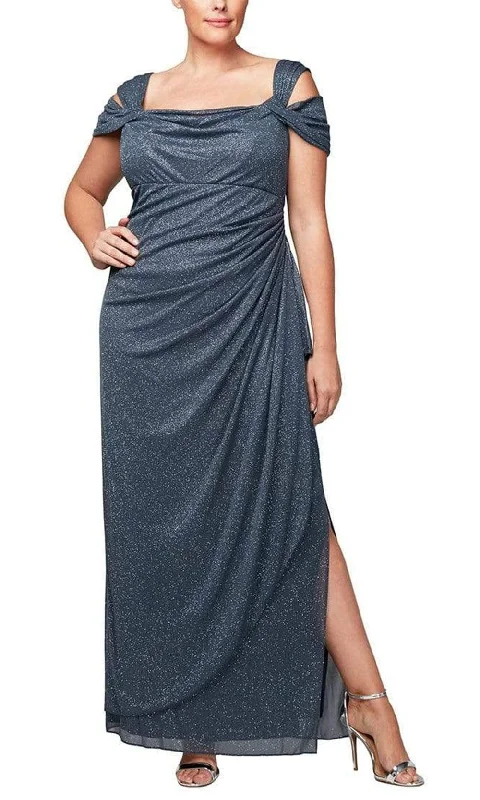 women's lace-up dressesAlex Evenings 433026 - Square Neck Ruched Formal Dress