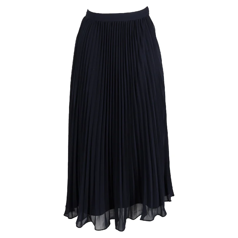 women's dressy circle skirtsSelf-Portrait Chiffon Midi Skirt in Navy Blue Polyester