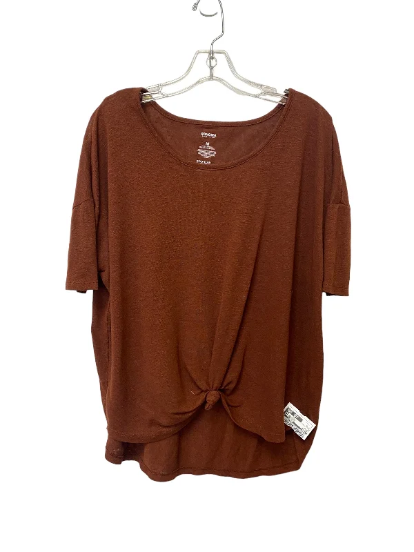 women's T-shirts with button-down frontsBrown Top Short Sleeve Sonoma, Size M