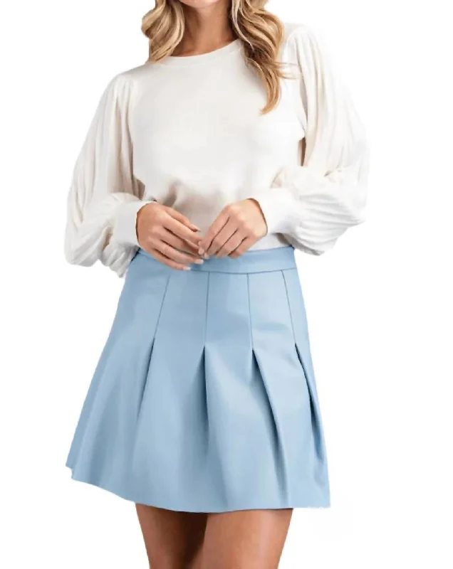 women's button-down high-slit skirts for weddingsLindsey Faux Leather Flare Skirt In Periwinkle