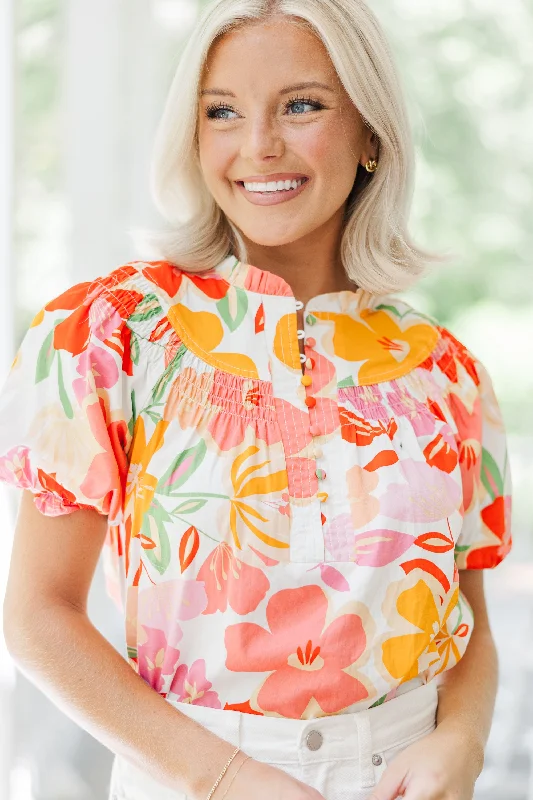 spaghetti strap women's topsFate: Say You Love Me Orange Floral Blouse